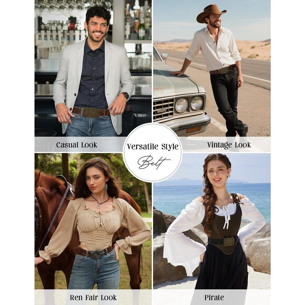 3147 Renaissance Accessoriess Women Two-Buckles Leather Belts Vintage Western View 4